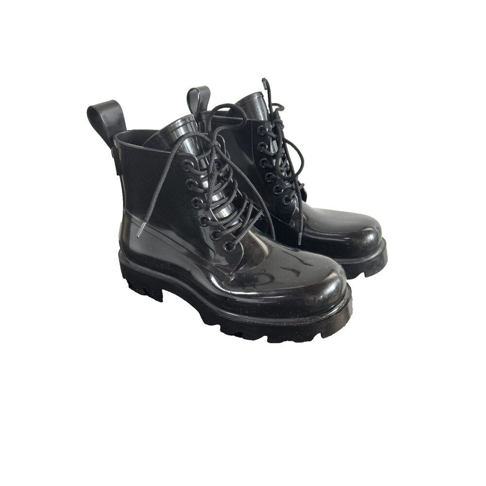 Bottega Veneta Stride Rubber Lace Up Shiny Ankle Boots Black Size EU 37.5 US 7.5